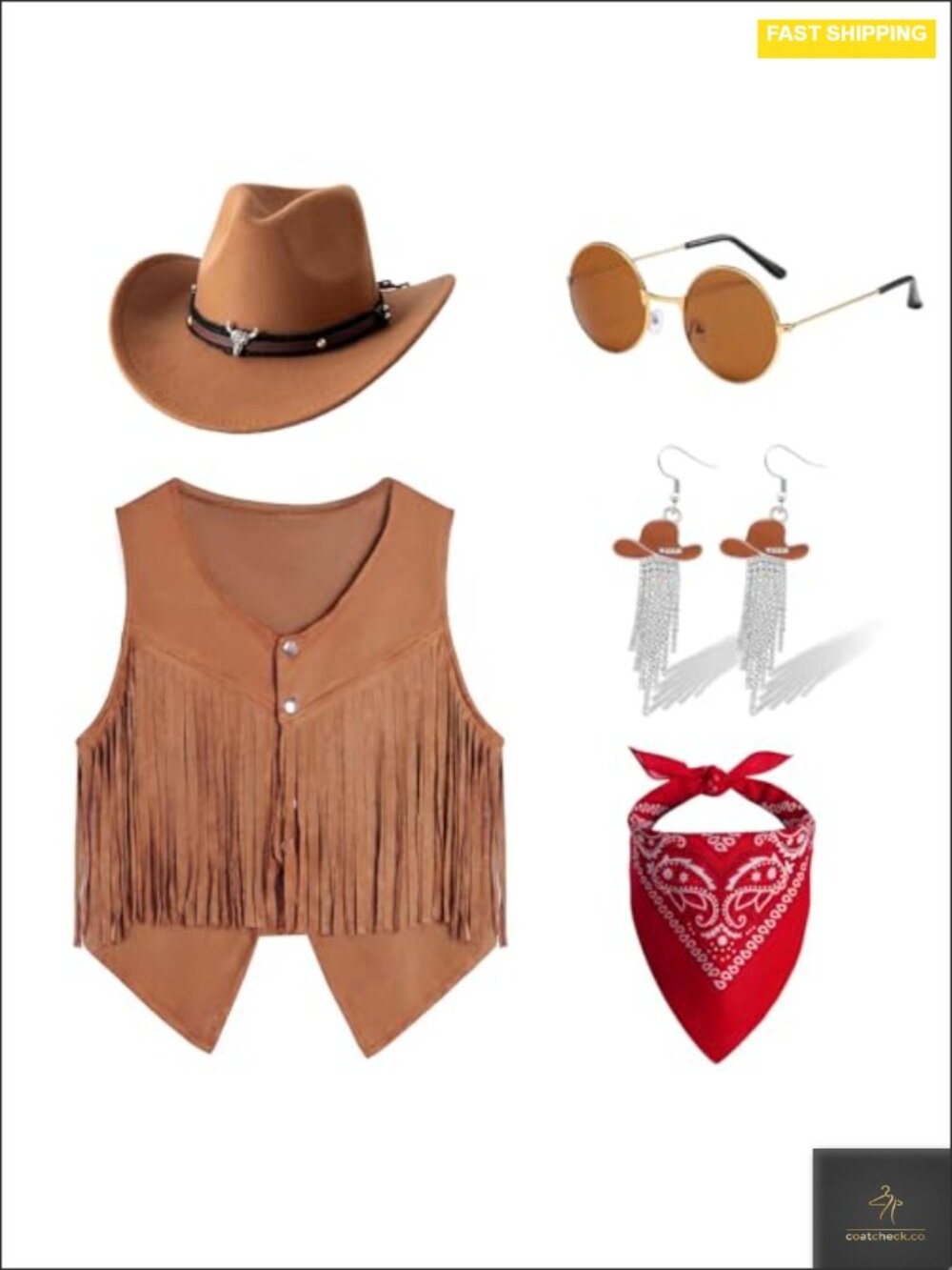 Cowgirl Outfit Set for Girls 6pcs Vest Hat Bandana Sunglasses Earrings